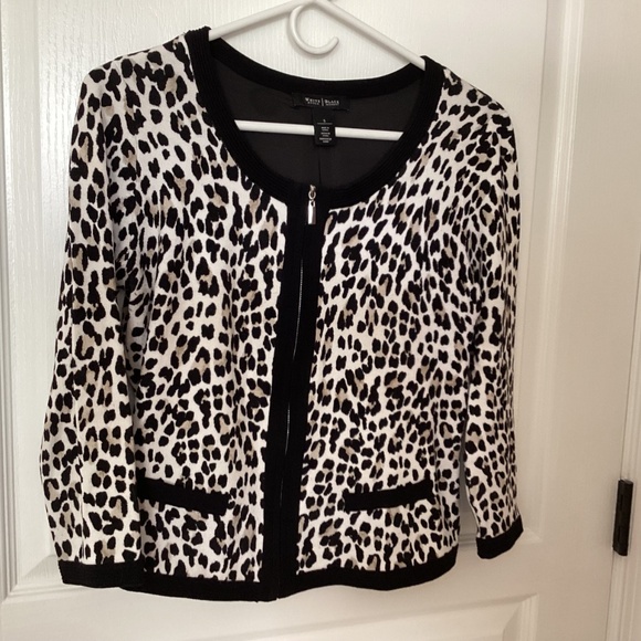 WHBM Animal Print Zip Front Rayon Sweater, Size Small - Picture 3 of 3